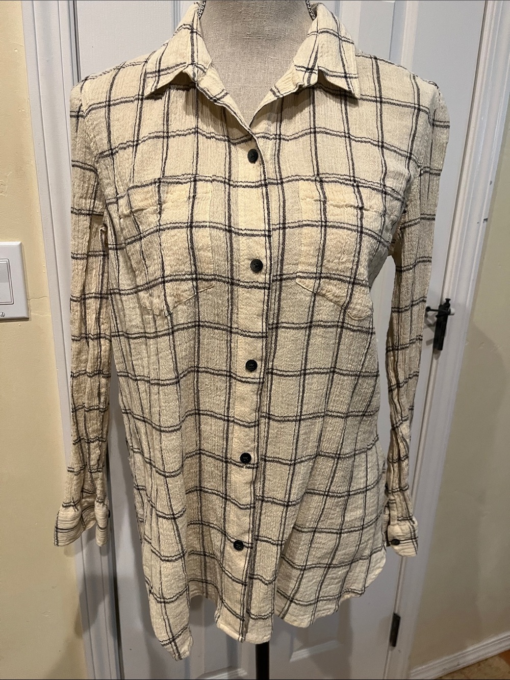 Madewell Cream Plaid Button-Down Shirt